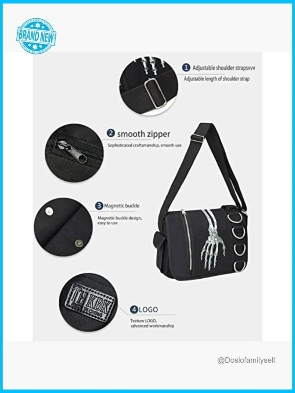 Gothic Canvas Backpack Y2K Grunge Messenger Bag Skull Print Large Capacity